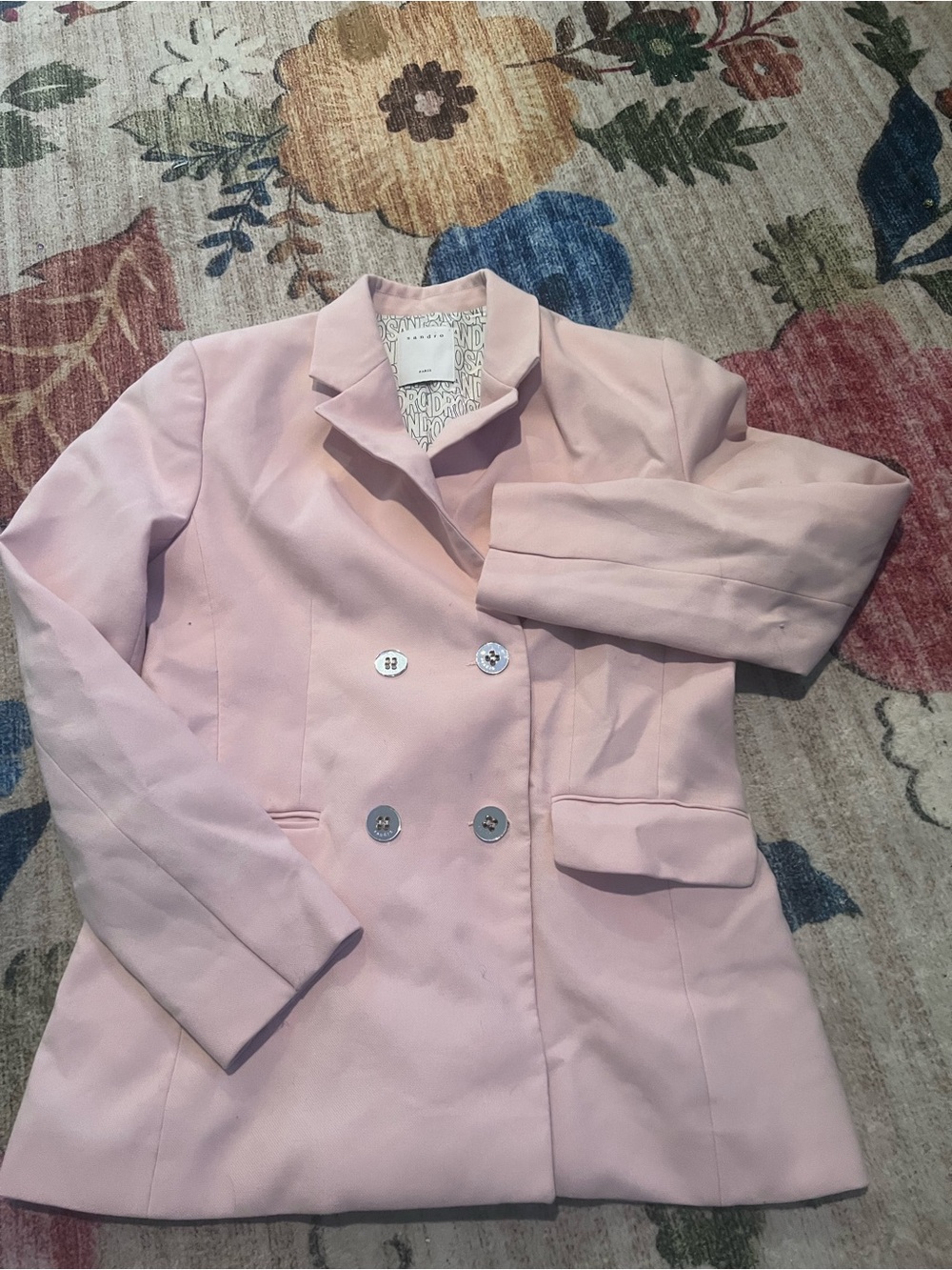 Sandro Double-Breasted Light Pink Lined Blazer